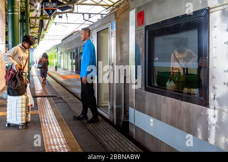 A Train On The Platform At Gambir Station, Jakarta, Indonesia. Stock Photo