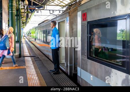 A Train On The Platform At Gambir Station, Jakarta, Indonesia. Stock Photo