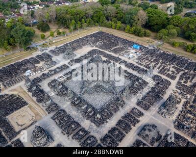 Prambanan Hindu temple drone birds eye view Stock Photo