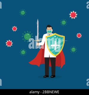 Shield protecting virus icons. Flat style vector illustration Stock Vector