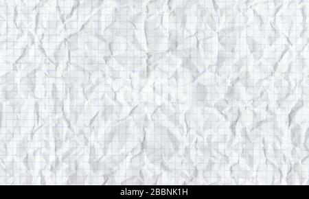 Crumpled squared paper. Textured with shadows background. Stock illustration. Stock Vector