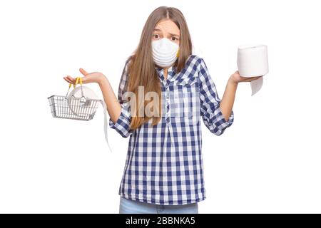 Girl in mask with toilet paper Stock Photo