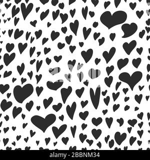 Hand drawn black hearts. Seamless pattern black and white. Can be used for wallpaper, pattern fills, web page background, surface textures. Vector sto Stock Vector