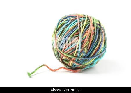 A ball of colored threads isolated on white background Stock Photo