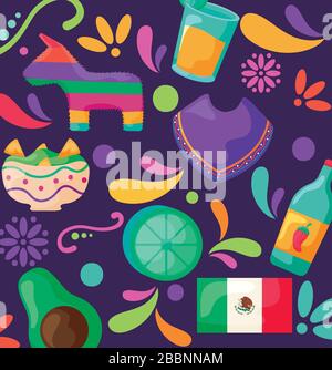 pattern with symbol mexicans, holiday cinco de mayo vector illustration design Stock Vector