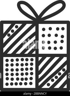 Doodle single hand drawn gift, present, New Year and Xmas box. Illustration for greeting card, posters, stickers, seasonal design, patterns, fabric, i Stock Vector