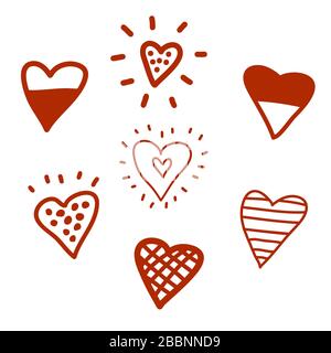 Set of hand drawn doodle hearts. Design elements for Valentine's day. Vector stock illustration. Stock Vector
