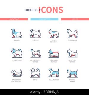 Dog breeds - modern line design style icons set Stock Vector