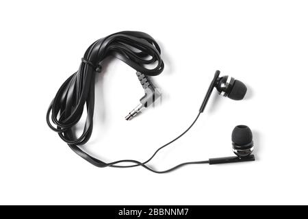 Black headphones isolated on white background Stock Photo