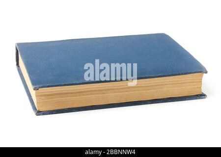 Old book in blue cover isolated on white Stock Photo