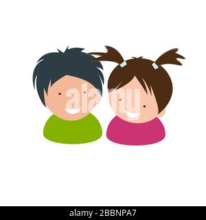 Kids icon vector illustration. Two little babies, happy boy and girl Stock Vector