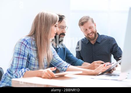 close up. design team discussing new project. Stock Photo
