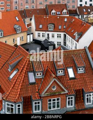 Aalborg, over the rooftops. Shot from the roof of Salling department store, located at: Nytorv 8, 9000 Aalborg, Denmark. Stock Photo
