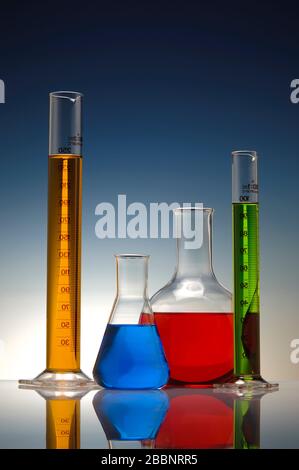 colorful liquid in laboratory glassware Stock Photo