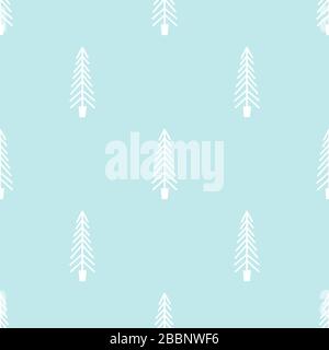 Vector simple fir tree blue seamless pattern in modern scandinavian design. Can be used as background, textile, wrapping for winter holidays, kids pro Stock Vector