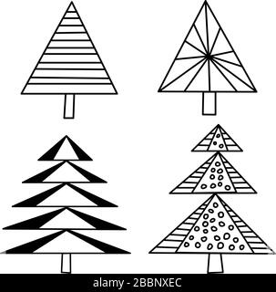 Set of fir trees in Scandinavian style. Isolated elements on white background. The nordic style for design poster, wrapping, postcards, patterns. Stock Vector
