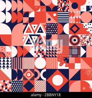 Vintage retro bauhaus design vector seamless pattern. Swiss style colorful 70s geometric composition. Musical poster, album, annual report. Surface de Stock Vector