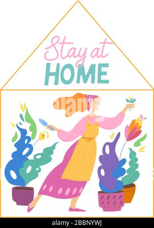 woman and girl with sofa, quarantine stay at home vector illustration ...