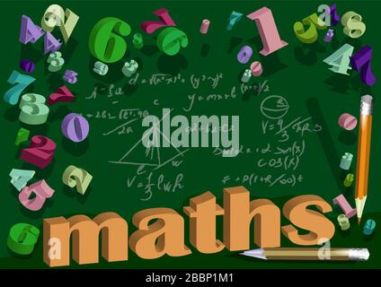 maths background with number. Hand drawn science formulas on green background. Stock Vector