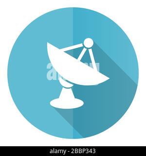 Antenna, satellite, dish, radar blue round flat design vector icon isolated on white background Stock Vector