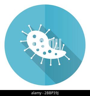 Virus blue round flat design vector icon isolated on white background, bacteria, pathogen, infection illustration in eps 10 Stock Vector