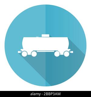 Fuel cistern wagon blue round flat design vector icon isolated on white background, train illustration in eps 10 Stock Vector
