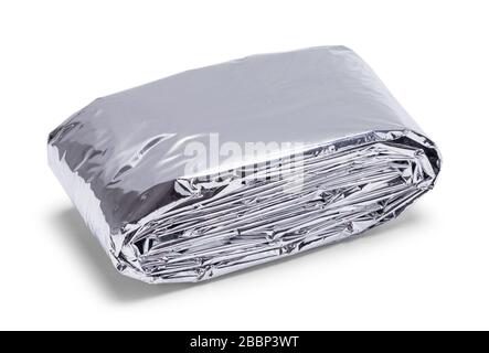 Silver Foil Space Blanket Isolated on White. Stock Photo