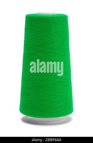 Green Thread Spool Isolated on White Background. Stock Photo