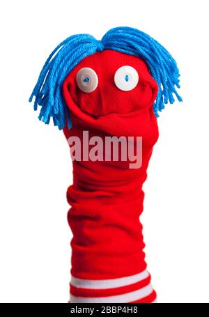 Red Sock Puppet Isolated on White Background. Stock Photo