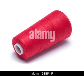 Red Spool of Serger Thread Isolated on White. Stock Photo