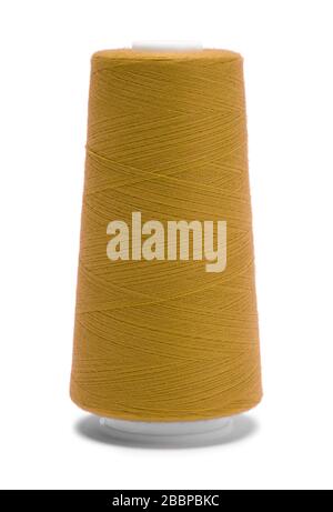 Yellow Thread Spool Isolated on White Background. Stock Photo