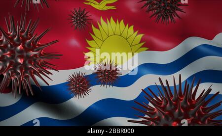 A coronavirus spinning with Kiribati flag behind as epidemic outbreak infection in Kiribati Stock Photo