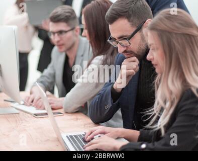 professional employees work on computers in a modern office Stock Photo