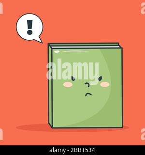 Cute Illustration of A Book Get Angry in Cartoon Style on Red Background Stock Vector