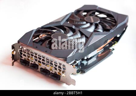 Graphic video card for personal computer isolated on white Stock Photo