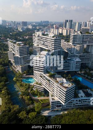 Drone view of the interlace flats in Singapore city Stock Photo