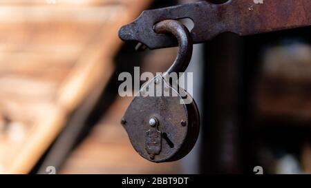 ancient castle on the background of the red door Stock Photo