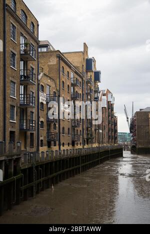 Converted Victorian Warehouses Balconies Windows Riverside River Thames St. Saviours Dock Shad Thames, London, SE1 Stock Photo