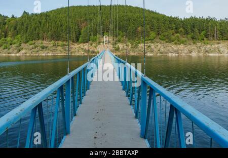 Long hanging bridge over Arda river in Kardzhali region, South Bulgaria Stock Photo