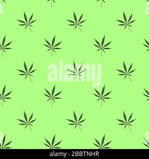 Cannabis or marijuana leaves background, seamless pattern on green background Stock Photo