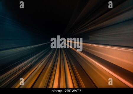Subway tunnel with Motion blur of a city from inside Stock Photo