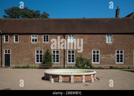 Tudor Courtyard Brickwork Pattern Architectural Details at Entrance to Fulham Palace, Bishop's Avenue, Fulham, London, SW6 6EA Stock Photo