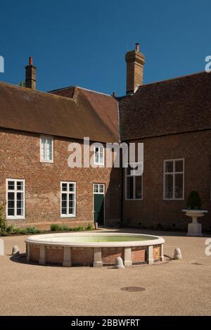 Tudor Courtyard Brickwork Pattern Architectural Details at Entrance to Fulham Palace, Bishop's Avenue, Fulham, London, SW6 6EA Stock Photo