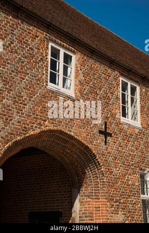 Tudor Courtyard Brickwork Pattern Architectural Details at Entrance to Fulham Palace, Bishop's Avenue, Fulham, London, SW6 6EA Stock Photo