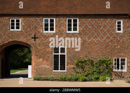 Tudor Courtyard Brickwork Pattern Architectural Details at Entrance to Fulham Palace, Bishop's Avenue, Fulham, London, SW6 6EA Stock Photo