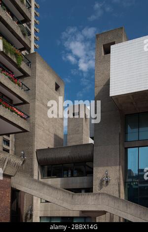 Balcony Roof Concrete 1960s Brutalist Architecture Barbican Estate by Chamberlin Powell and Bon Architects Ove Arup on Silk Street, London Stock Photo