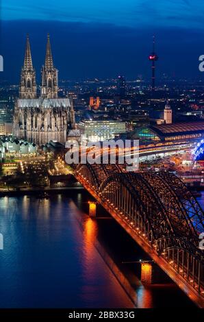 View on the riverside of Cologne, Germany. Stock Photo