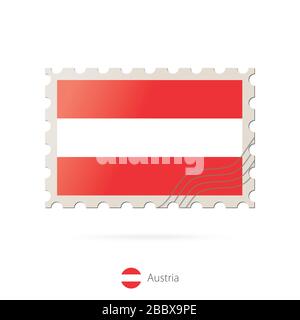 Postage stamp with the image of Austria flag. Austria Flag Postage on white background with shadow. Vector Stamp. Postage stamp and Austria flag. Vect Stock Vector