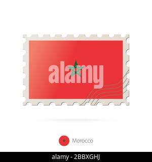 Postage stamp with the image of Morocco flag. Morocco Flag Postage on white background with shadow. Vector Illustration. Stock Vector