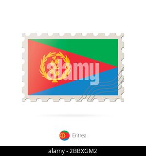 Postage stamp with the image of Eritrea flag. Eritrea Flag Postage on white background with shadow. Vector Illustration. Stock Vector